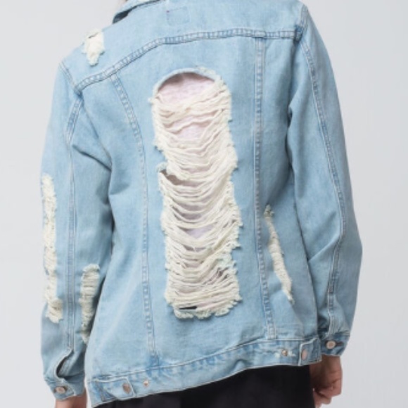 BoomBoom Jeans Oversized Destructed Denim Jacket M - Picture 3 of 8